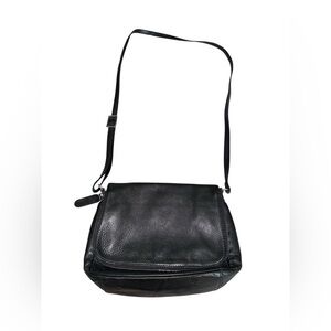Margot Black Leather Fold Over Zipper Crossbody Bag